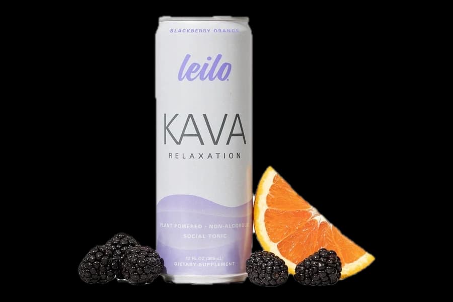 Leilo Blackberry Orange Kava Tonic can with blackberry and orange