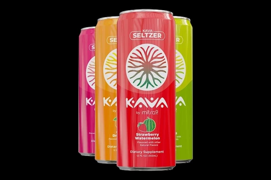 Four flavors of Mitra9 sparkling kava seltzer cans