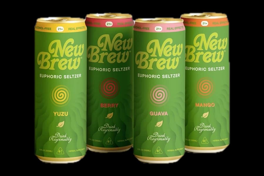 New Brew Euphoric Seltzer cans in Yuzu, Berry, Guava and Mango