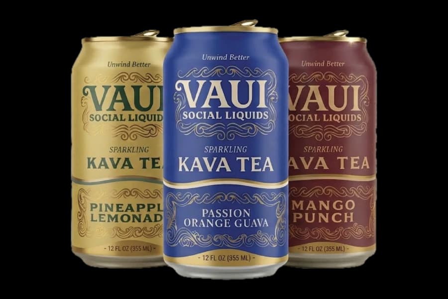 Three flavors of Vaui Social Liquids sparkling kava tea