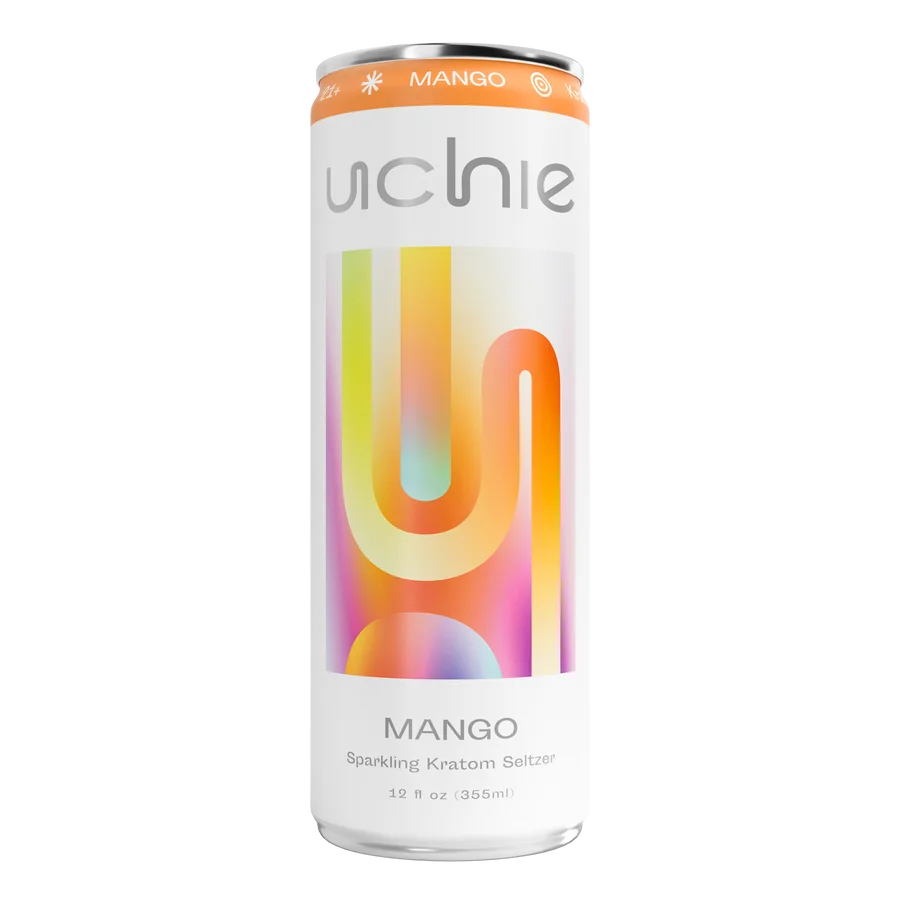 Uchie Mango kratom seltzer in the original packaging