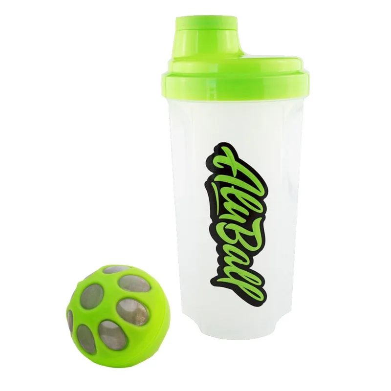 Clear AluBall Kava Maker bottle with green lid and green mesh strainer ball