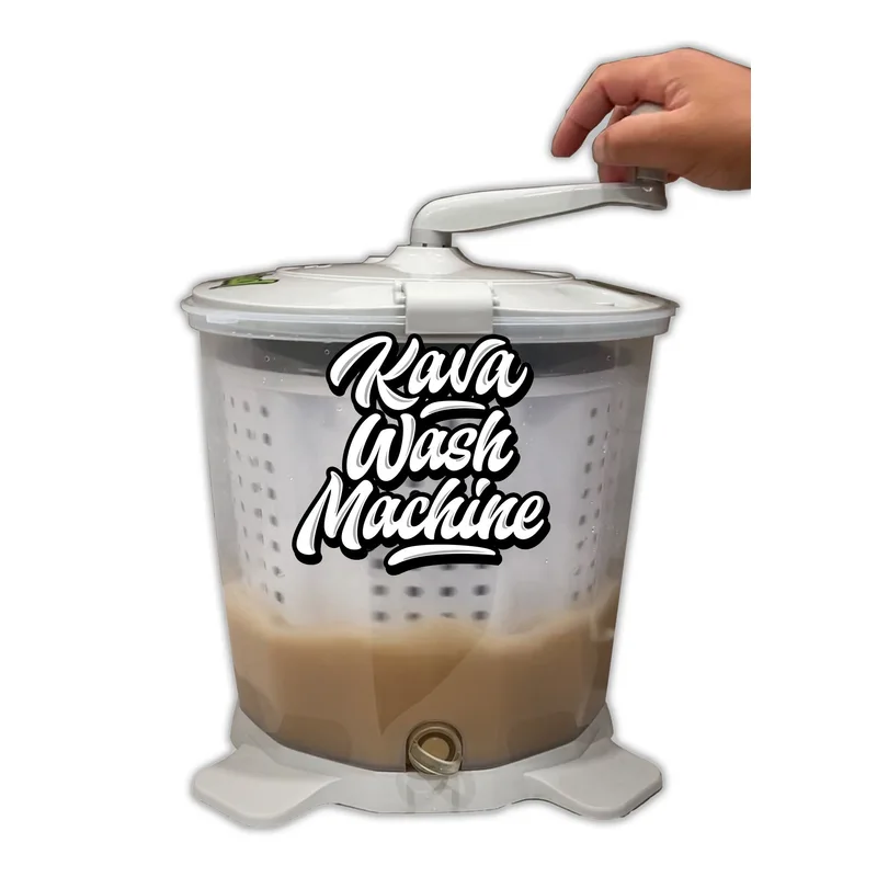 Kavafied hand-crank wash extraction vessel with crank handle on its lid