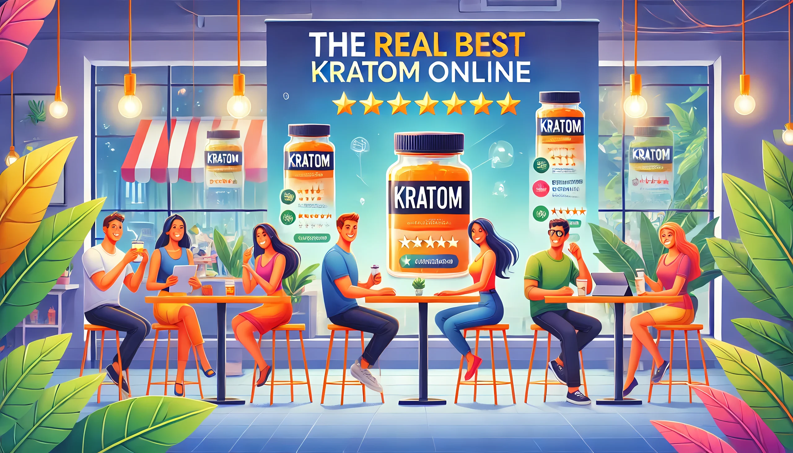 Kratom powder, capsules, and tea arranged for an online vendor comparison