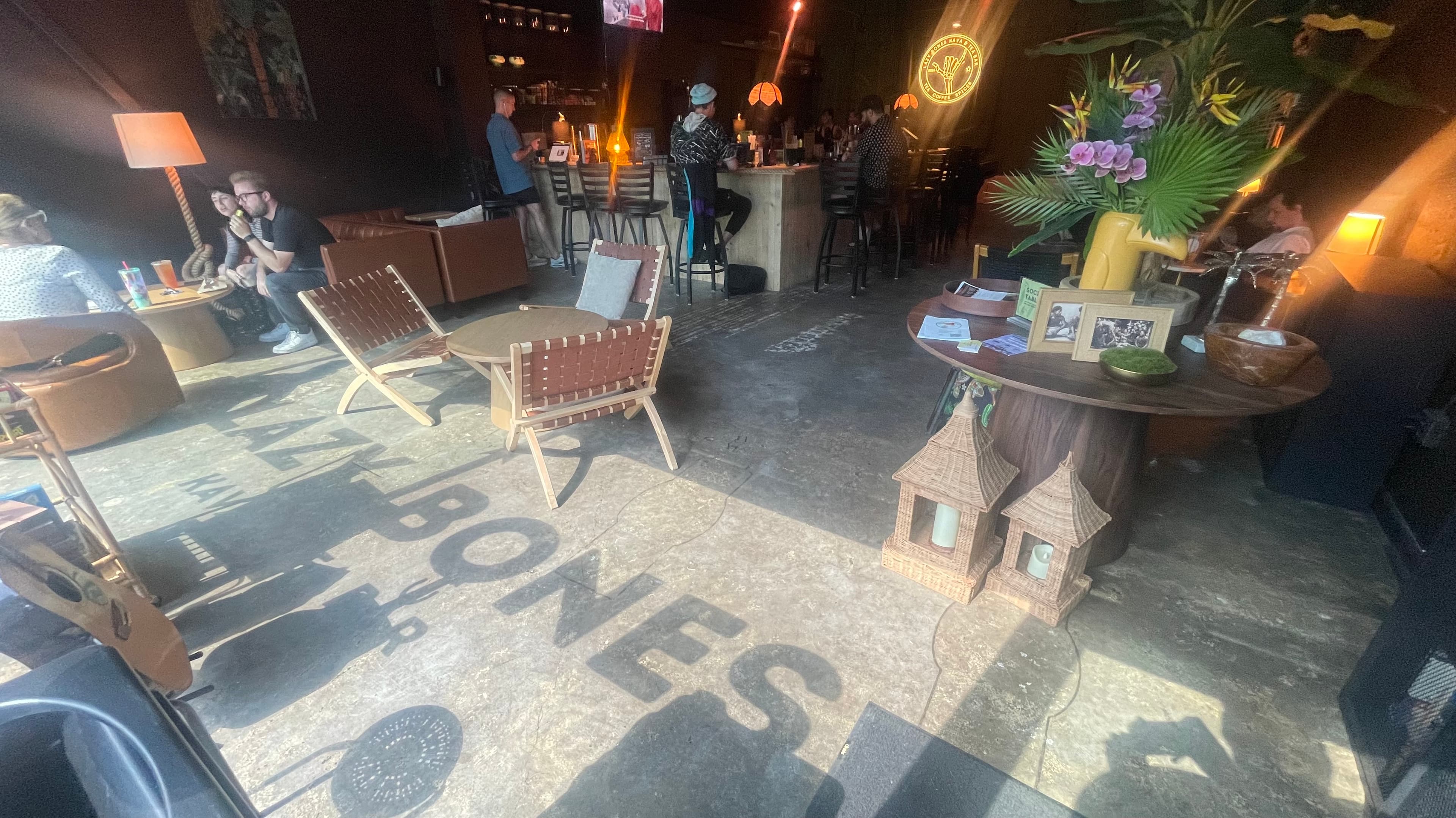 Inside or outside Lazy Bones Kava