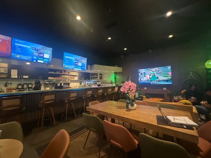 Inside or outside The Roast & Rush Society Coffee and Kava Bar