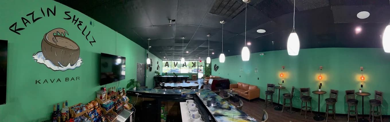 Inside or outside Razin Shellz Kava Bar
