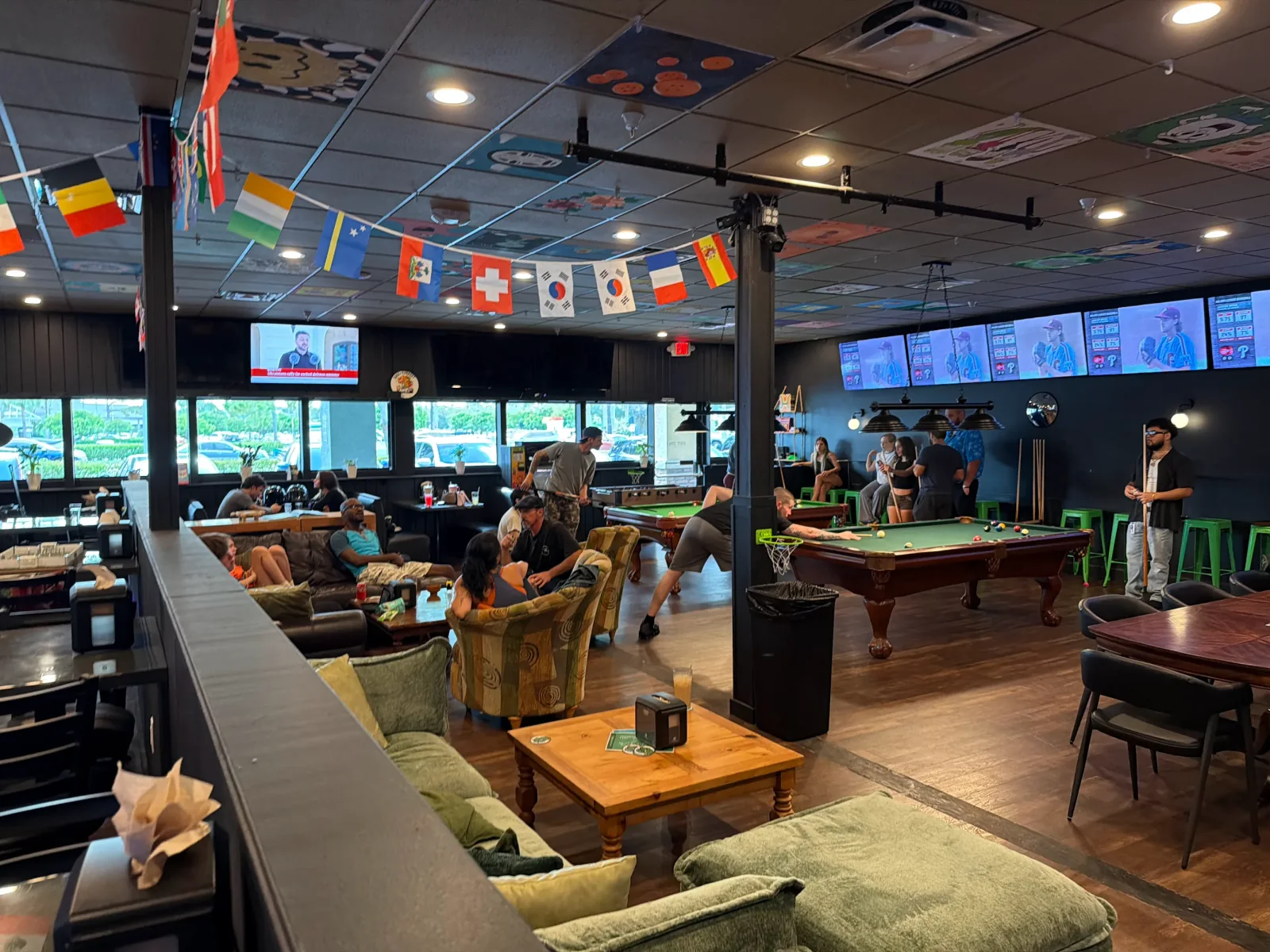 Wide interior view of the real Radical Root Kava Bar lounge in Greenacres, Florida