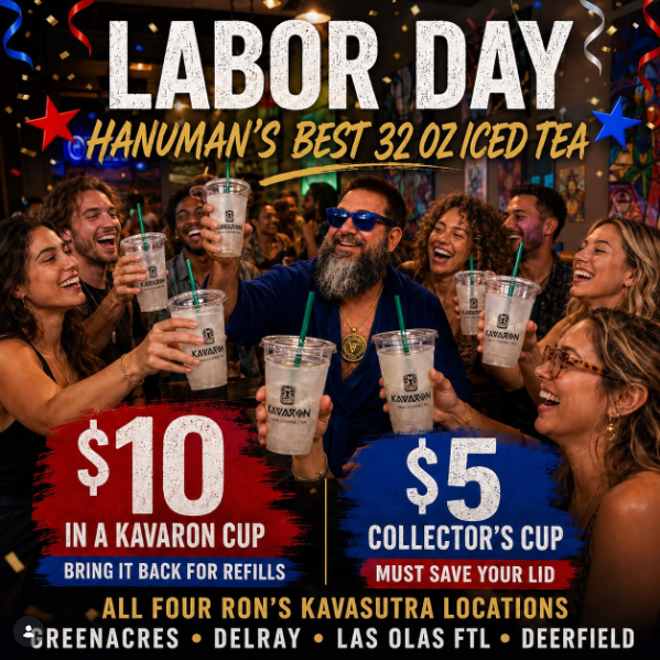September 3 Instagram promotional artwork naming all four Ron’s Kavasutra Florida locations and showing Kavaron cups