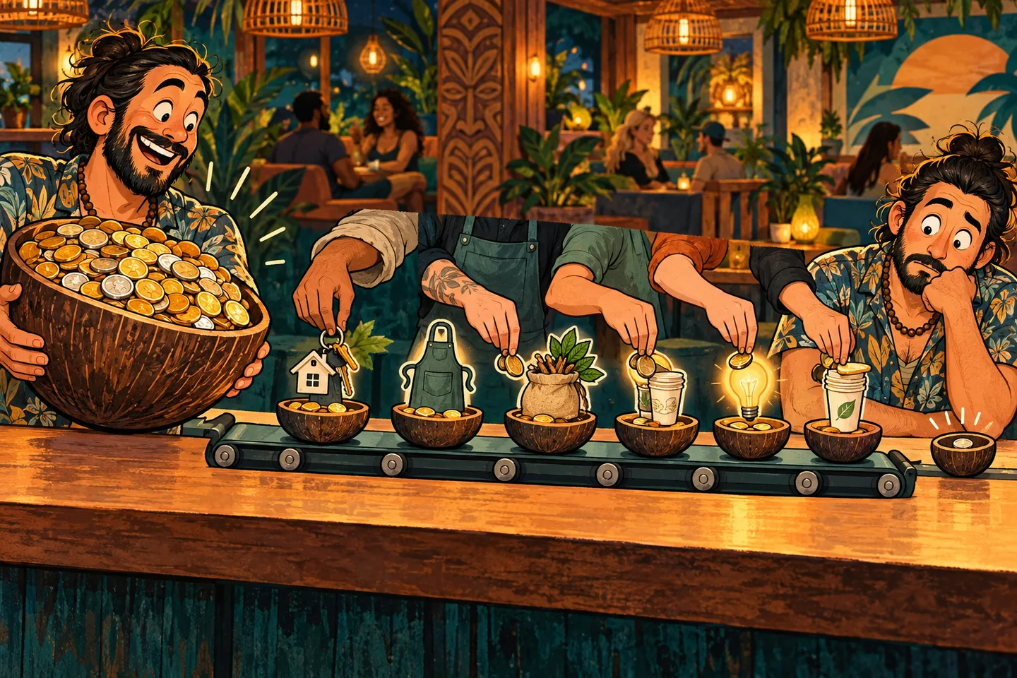 A proud busy-bar owner discovers a tiny amount left after a long line of operating expenses